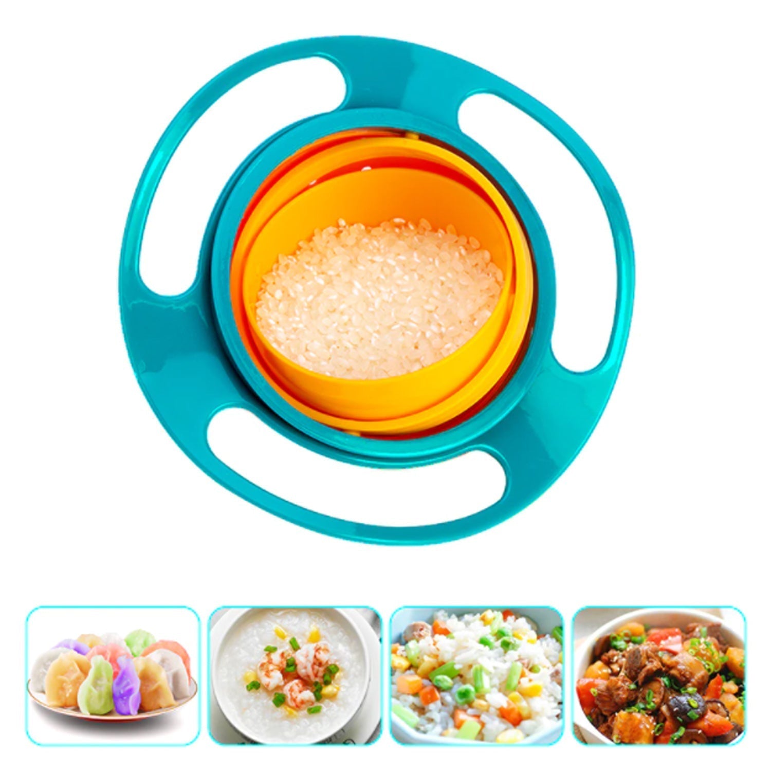 Rotating baby bowl for easy serving of food to toddlers, reducing spills. Rotating baby bowl for easy serving of food to toddlers, reducing spills.